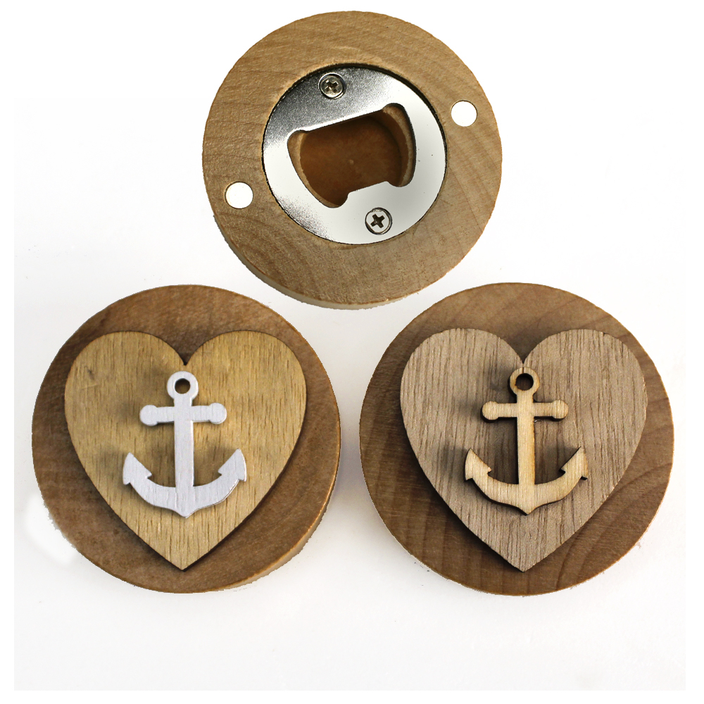 DLM - Apri Bottiglie Apribottiglie Con Calamita Moderno Design Tondo In Legno + Scatolina In Bambu Albero Della Vita E Quadrifoglio 50 Anniversario D Oro Cinquantesimo Matrimonio Nozze 32776