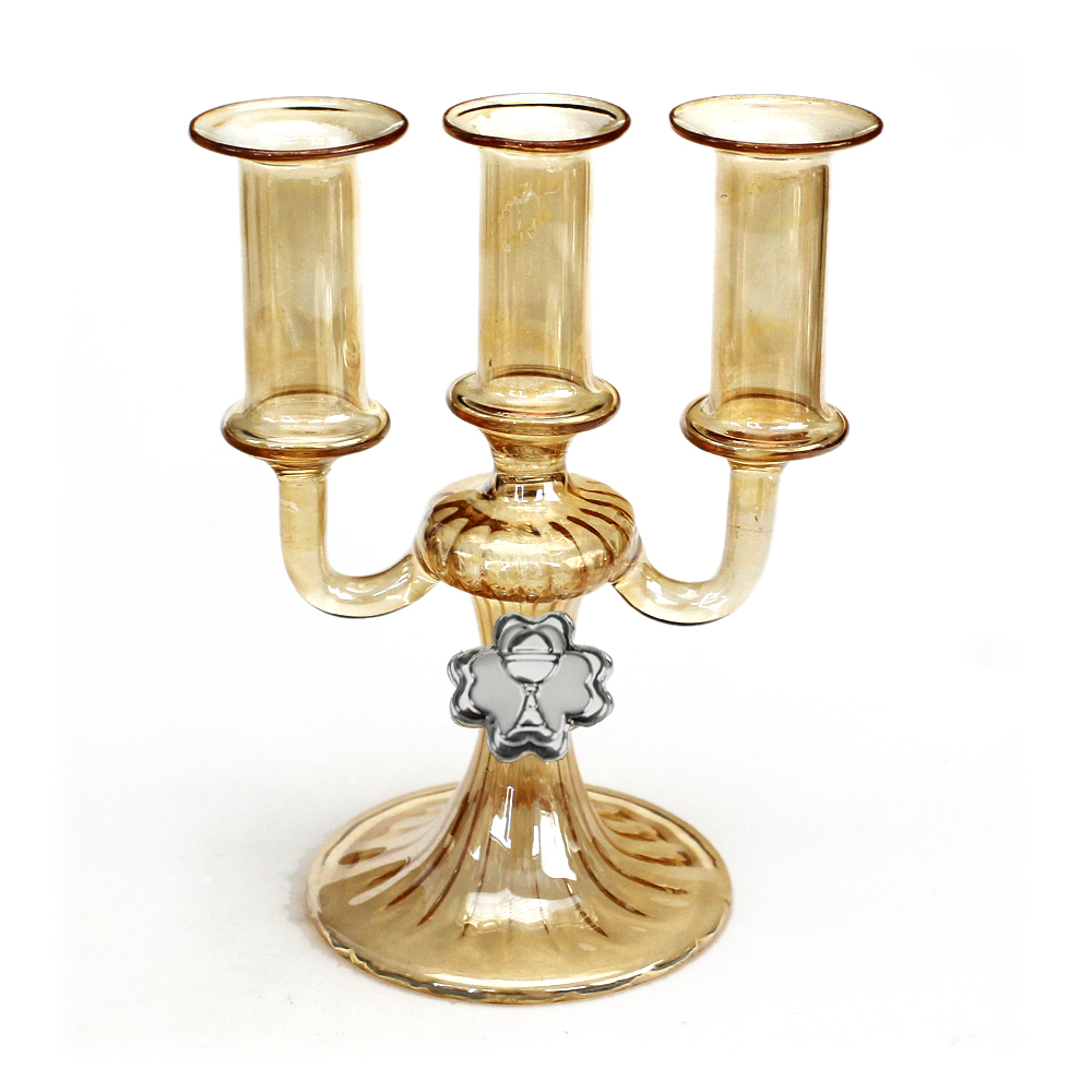 DLM - Candeliere a 3 bracci in vetro soffiato con Quadrifoglio Calice della Prima  Comunione Porta Candele