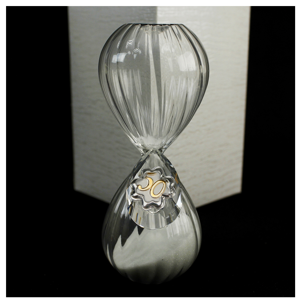 Clessidre In Vetro Con Sabbia Oro Per Bomboniere - 50 Anni Matrimonio, Anniversario, Nozze - H 12,5 Cm Con Confezione Regalo