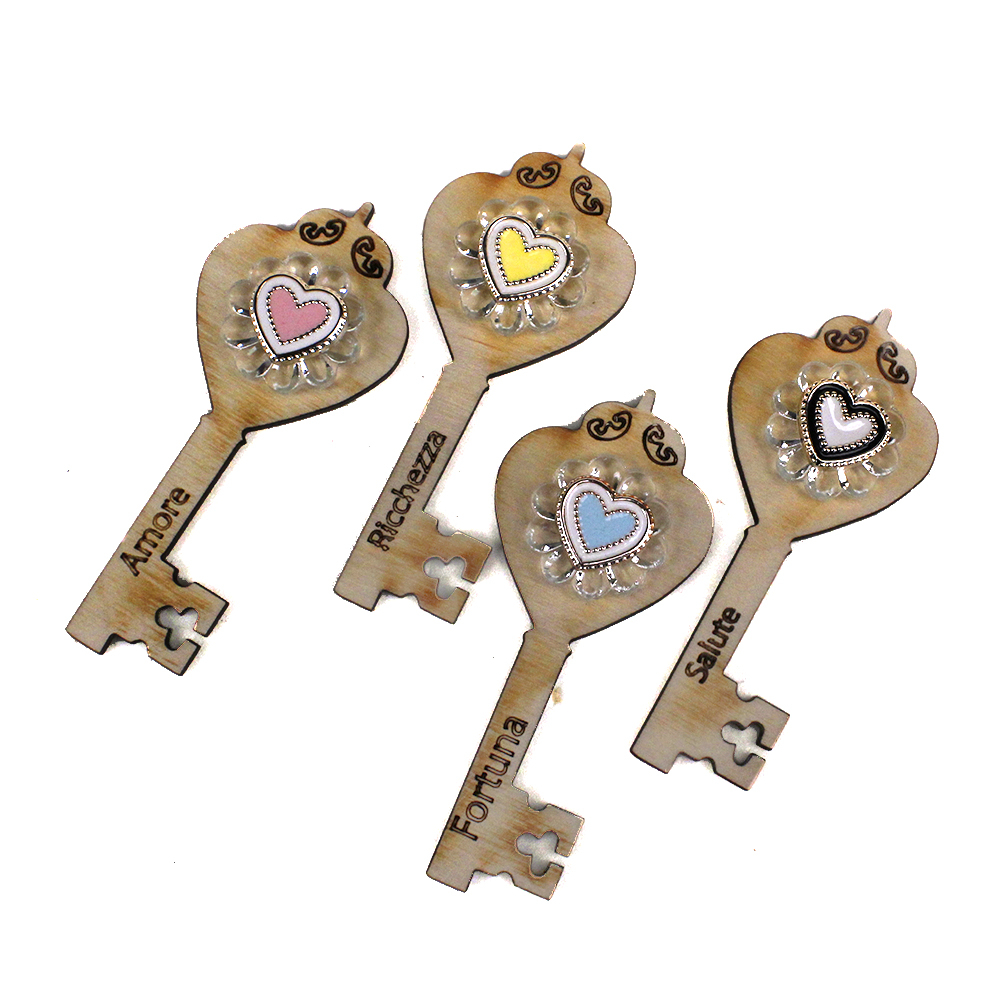 DLM26486 (Kit 12 Pezzi) Calamita Chiave Portafortuna in Legno con Gufo Gufetto per Laurea bomboniera
