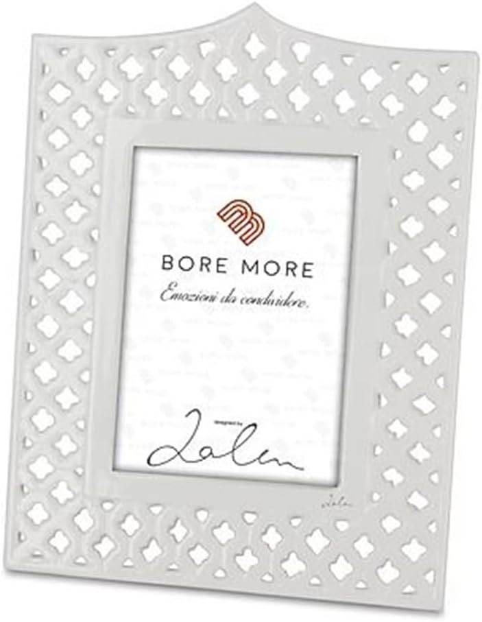 Bomboniera Portafoto cornice in porcellana bianca traforata per matrimonio comunione battesimo cresima 25 e 50 anniversario completa di scatola