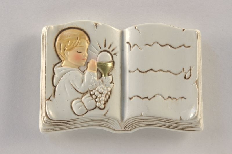 Icona libro bimbo comunione in resina