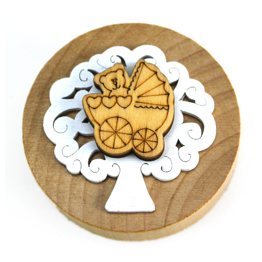 Apribottiglie Bomboniera Prima Comunione Con Crocifisso E Calice - Design Tondo In Legno E Resina - Diametro 6,5 Cm - Fatto A Mano In Italia
