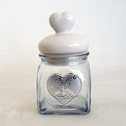 Barattolo cuore con piastra per 25 anniversario di nozze matrimonio