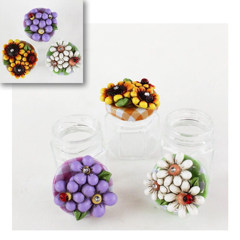 Barattolo Esagonale e Calamita Margherita Fiore Girasole Portaconfetti_Rosa