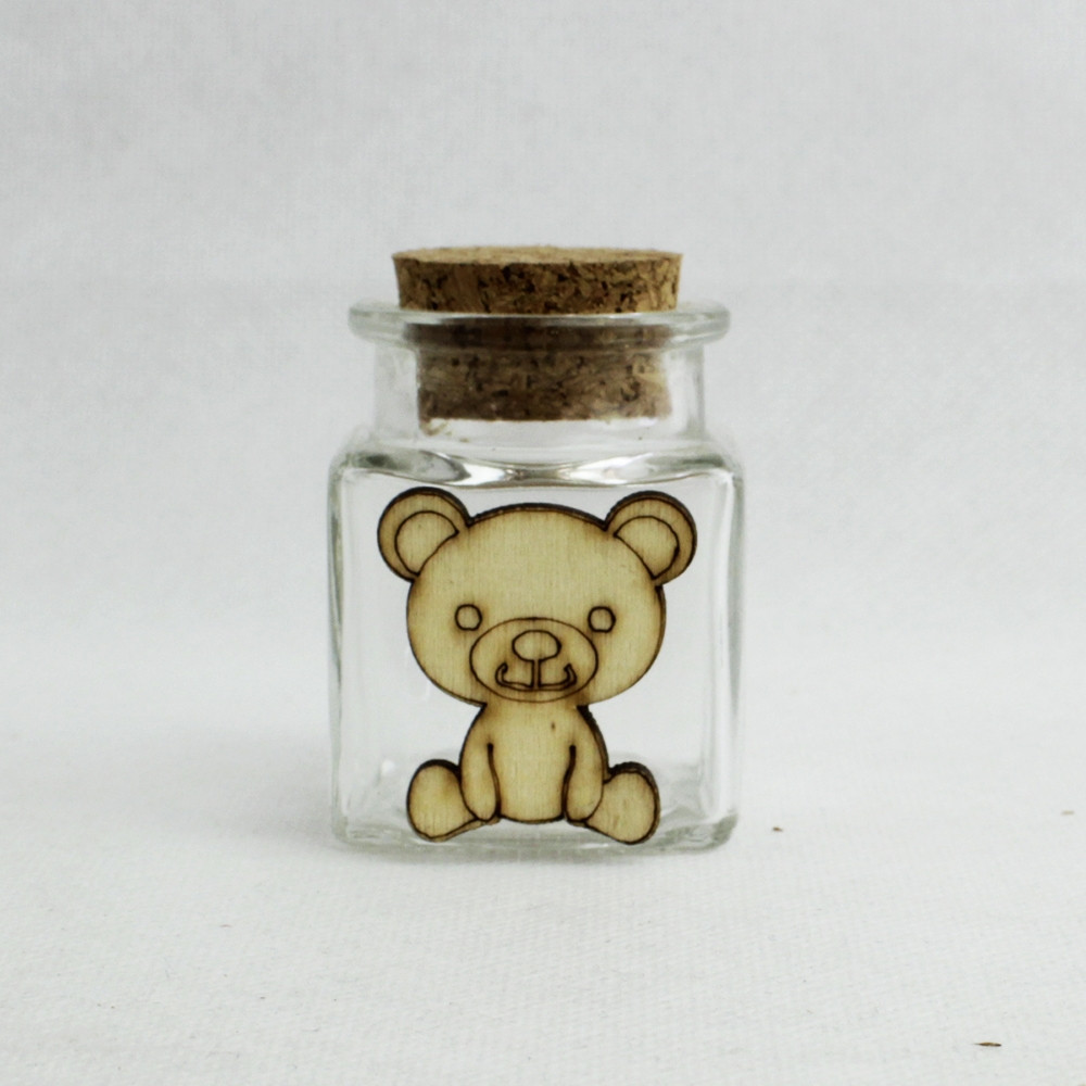 Barattolo in Vetro con Orso Orsetto in Legno Porta Confetti Spezie