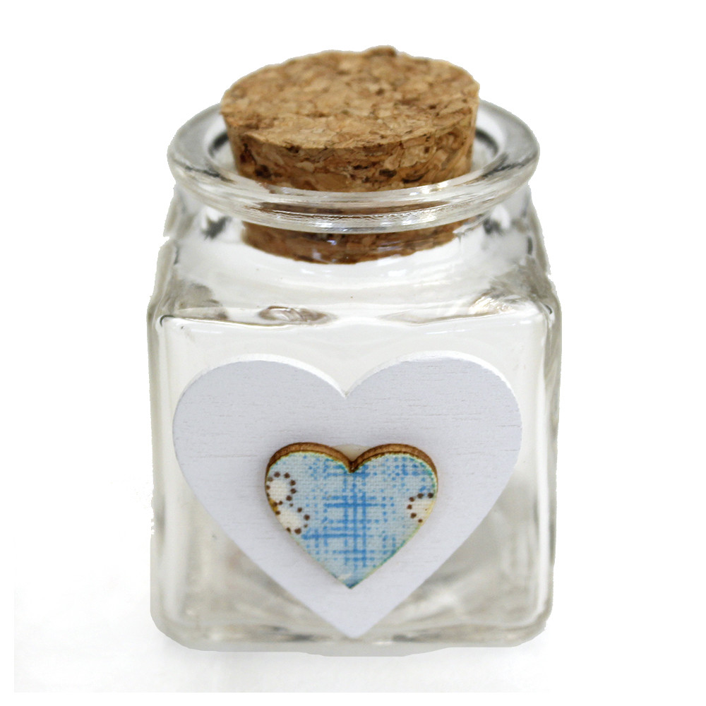 Barattolo in vetro Cuore Cuoricino Azzurro in legno Bimba Nascita Bebè Confettata Portaconfetti DIY