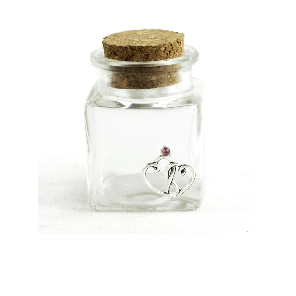 Bomboniera-barattolo 75 ml in vetro con tappo in sughero a forma di cuore  per matrimonio e battesimo