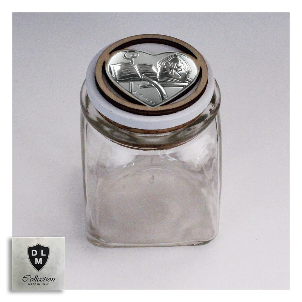 Barattolo in vetro Shabby Chic Tappo Cuore per Santa Cresima Portaconfetti