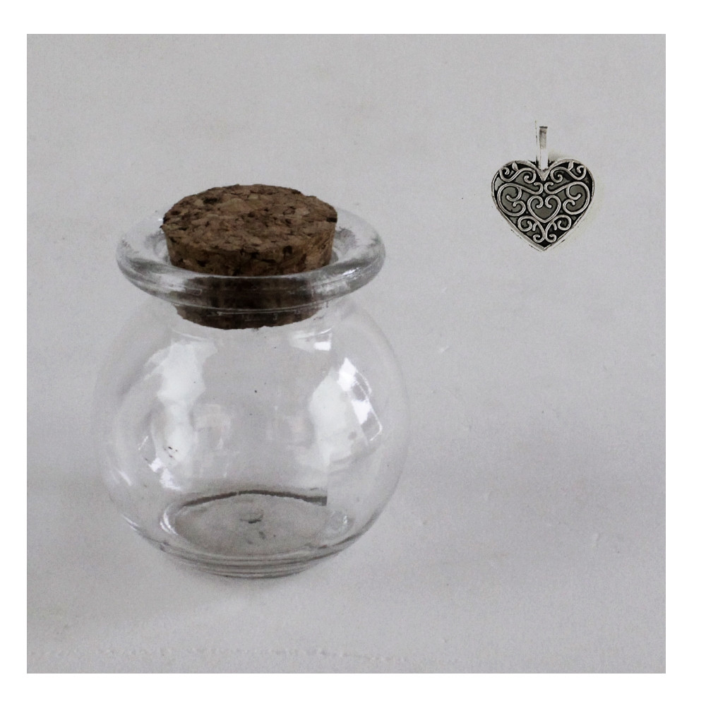 Barattolo in vetro Tondo con Ciondolo Cuore Cuoricino Coppia Heart Porta Confetti Segnaposto