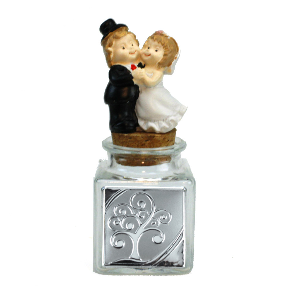 Barattolo Quadrato in Vetro con Coppia Albero della Vita per Nozze Matrimonio Anniversario Portaconfetti Segnaposto