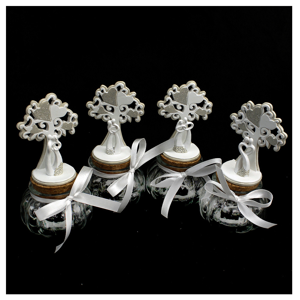 Barattolo zucca tondo in vetro con tappo in sughero e Icona Albero della Vita Coppia Sposi Matrimonio Anniversario Nozze Portaconfetti Segnaposto Confettata