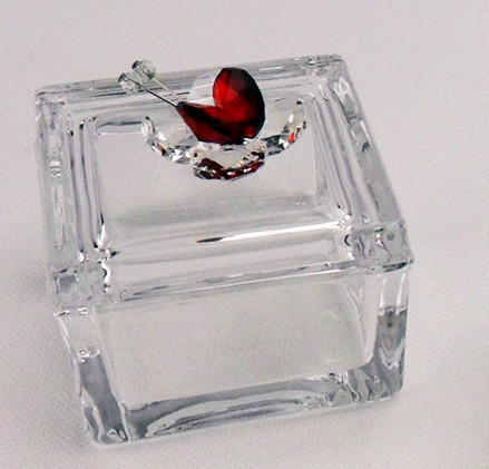 Scatola portagioie con farfalla in cristallo vari colori_Rosso_Grande 6.5x7x7cm