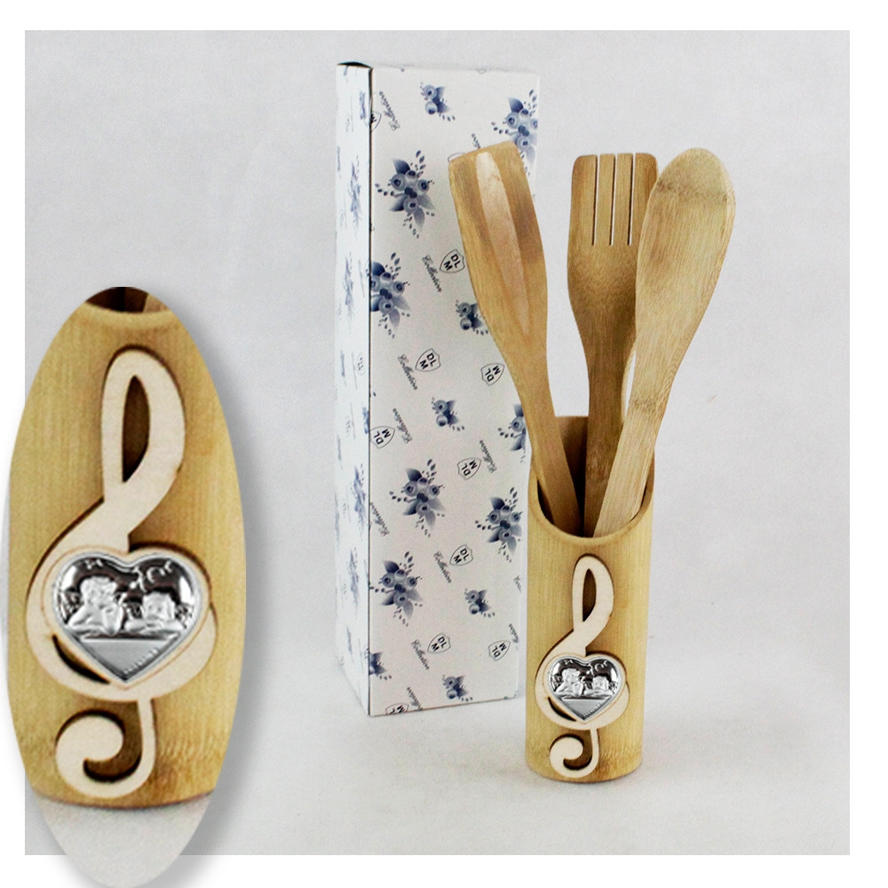 Bomboniera Utile Porta Posate Mestoli Cucina Chiave di Sol Coppia Angeli Angioletti Puttini Violino Musica Shabby Chic