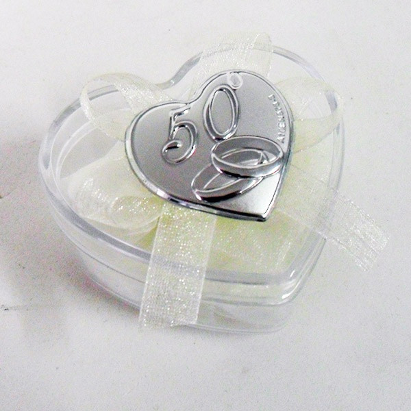 Scatolina cuore in plastica rigida con piastra per 50°anniversario 