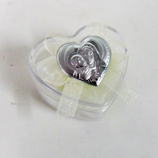 Scatolina cuore in plastica rigida con piastra Madonna