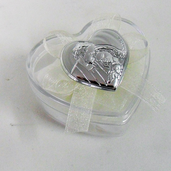Scatolina cuore in plastica rigida con piastra della Sacra Famiglia