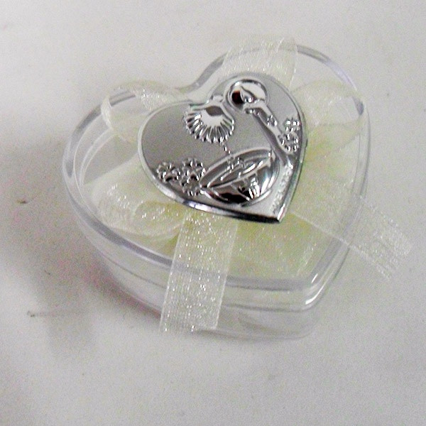 Scatolina cuore in plastica rigida con piastra per battesimo
