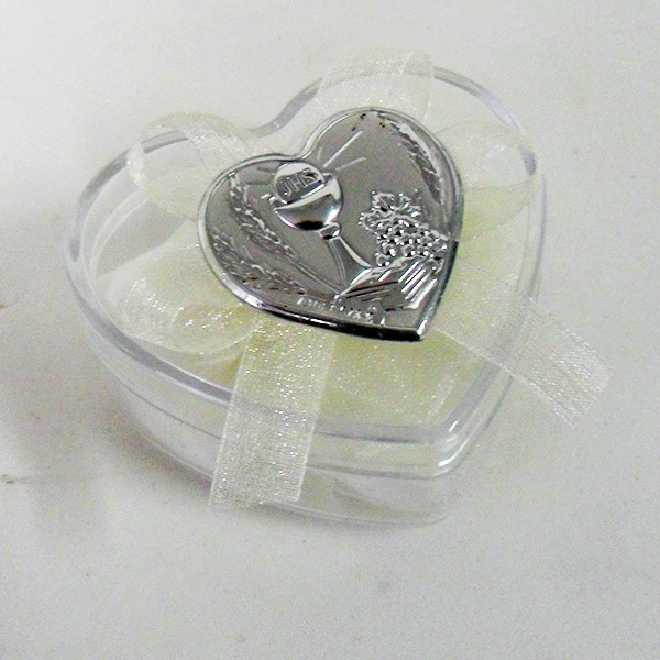 Scatolina cuore in plastica rigida con piastra per comunione