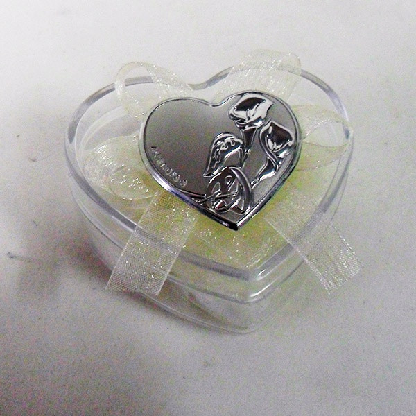 Scatolina cuore in plastica rigida con piastra per matrimonio e anniversario