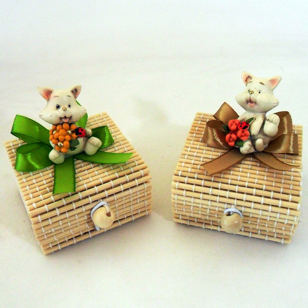Scatoline in bambu con gattini in resina (24 pezzi)