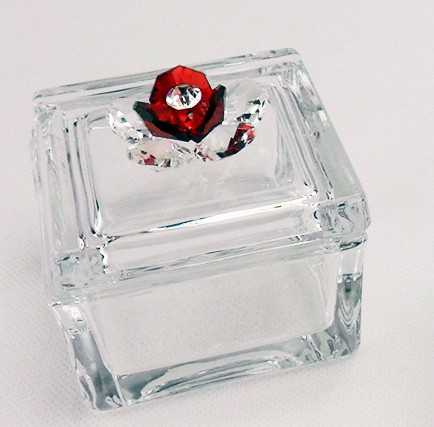 Scatola portagioie con fiore in cristallo vari colori_Rosso_Grande 6.5x7x7cm