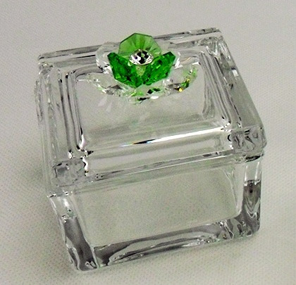 Scatola portagioie con fiore in cristallo vari colori_Verde_Grande 6.5x7x7cm