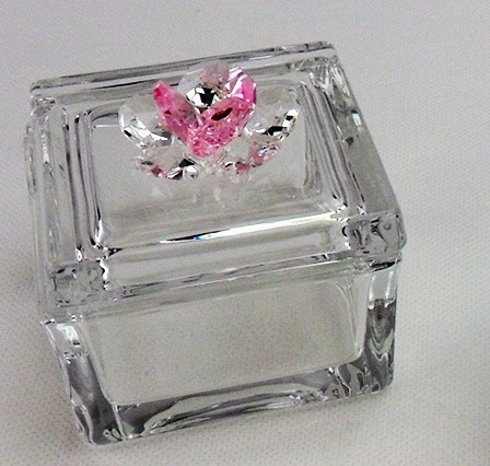 Scatola portagioie con fiore in cristallo vari colori_Rosa_Grande 6.5x7x7cm
