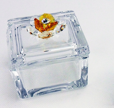 Scatola portagioie con fiore in cristallo vari colori_Giallo_Grande 6.5x7x7cm