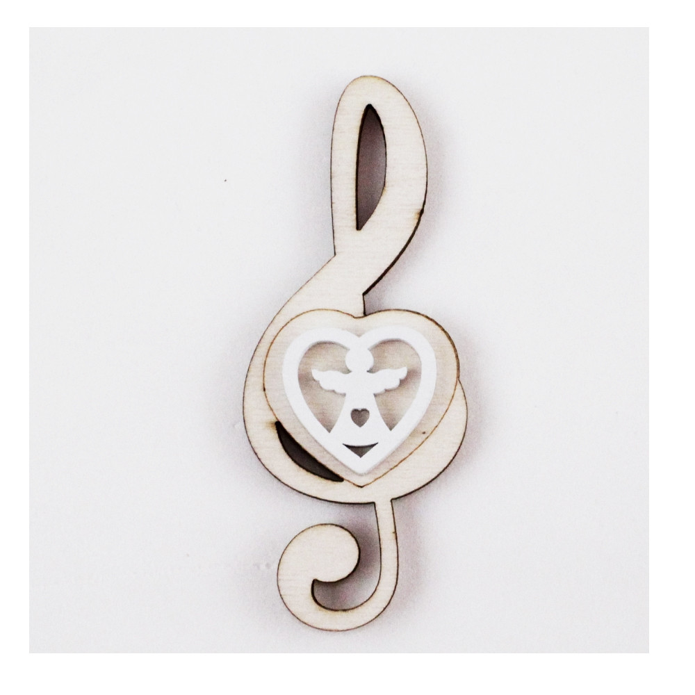 Calamita Magnete Cuore Chiave di Sol Violino Bianco Angelo Angioletto in legno Musica Segnaposto