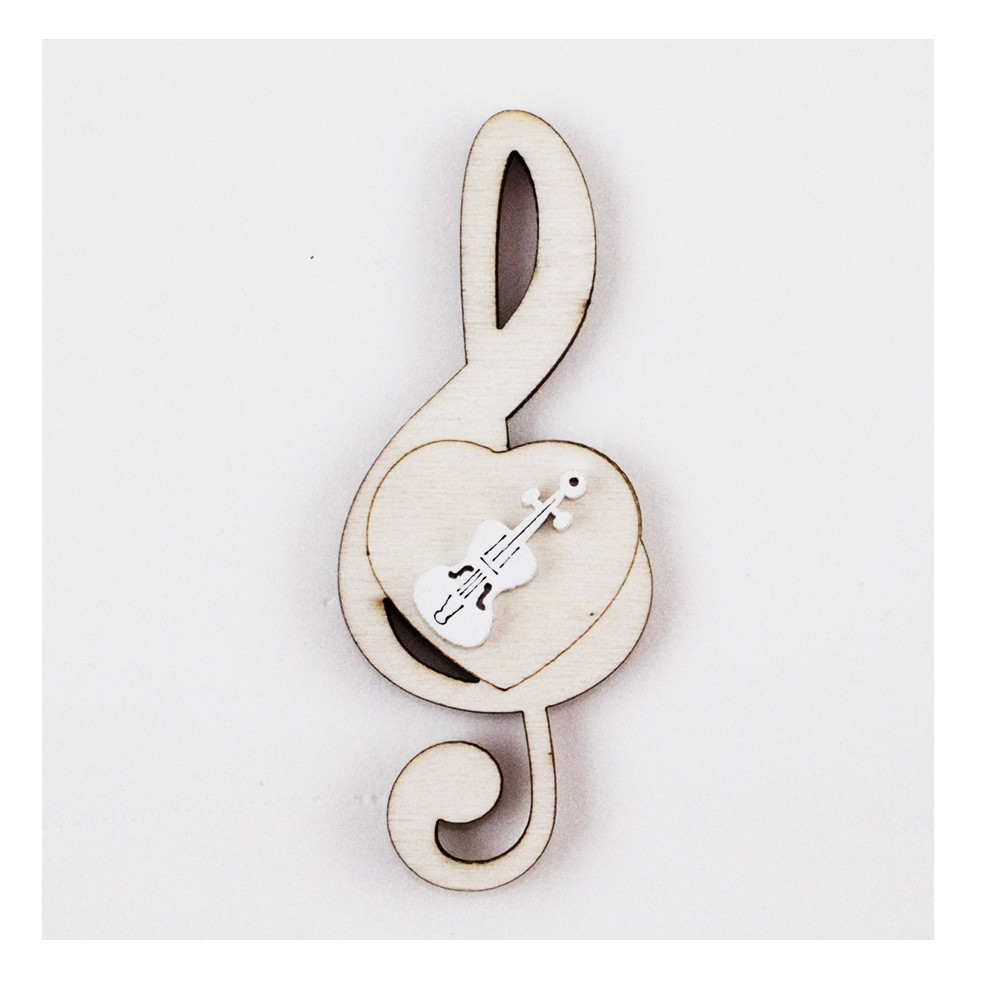 Calamita Magnete Cuore Chiave di Sol Violino Bianco in legno Musica Segnaposto