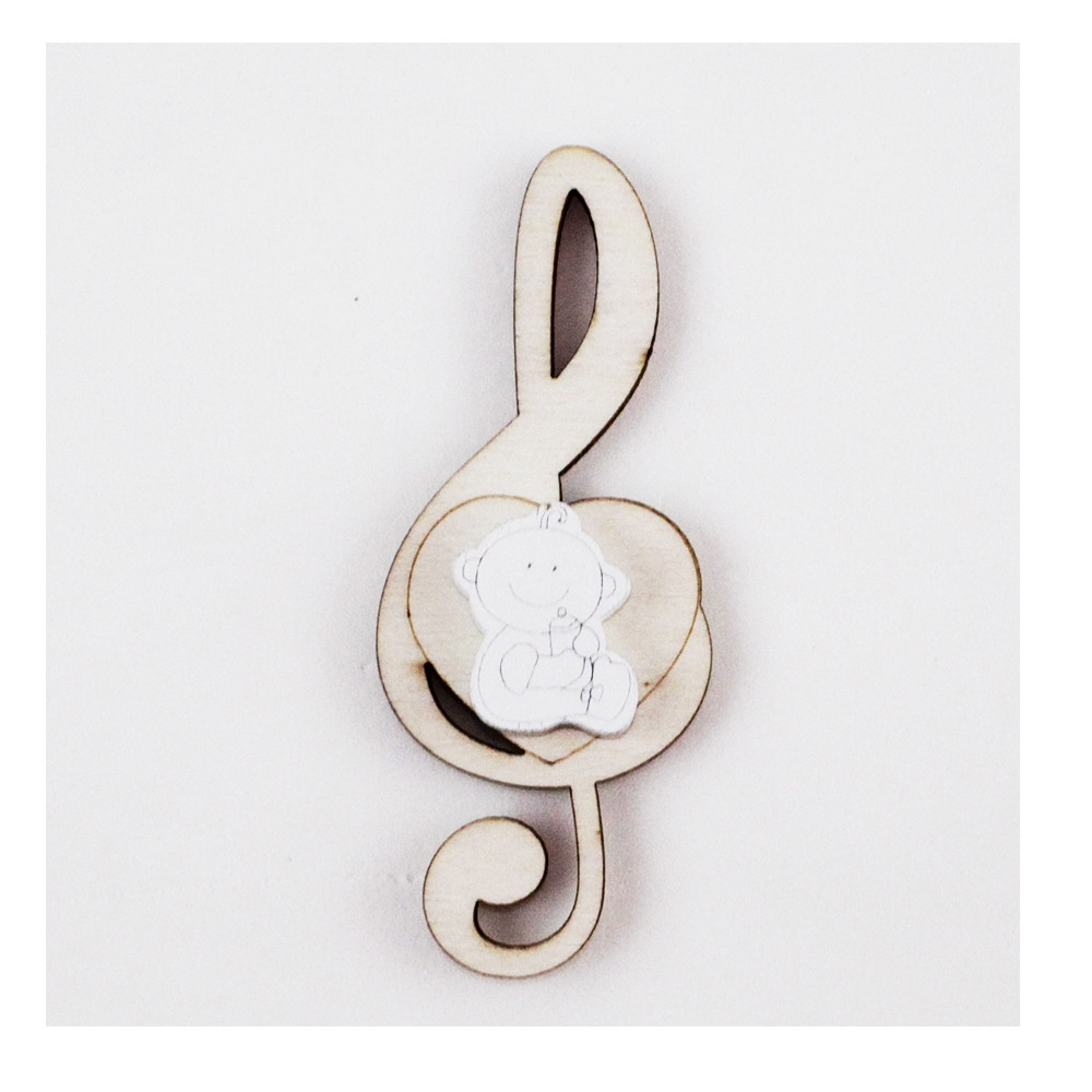 Calamita Magnete Cuore Chiave di Sol Violino Bianco Neonato Bebè con Biberon Nascita in legno Musica Segnaposto