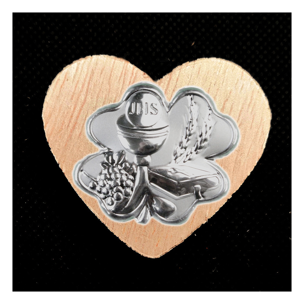 Calamita Magnete Cuore in legno Quadrifoglio Portafortuna Calice della Prima Comunione Segnaposto Confettata