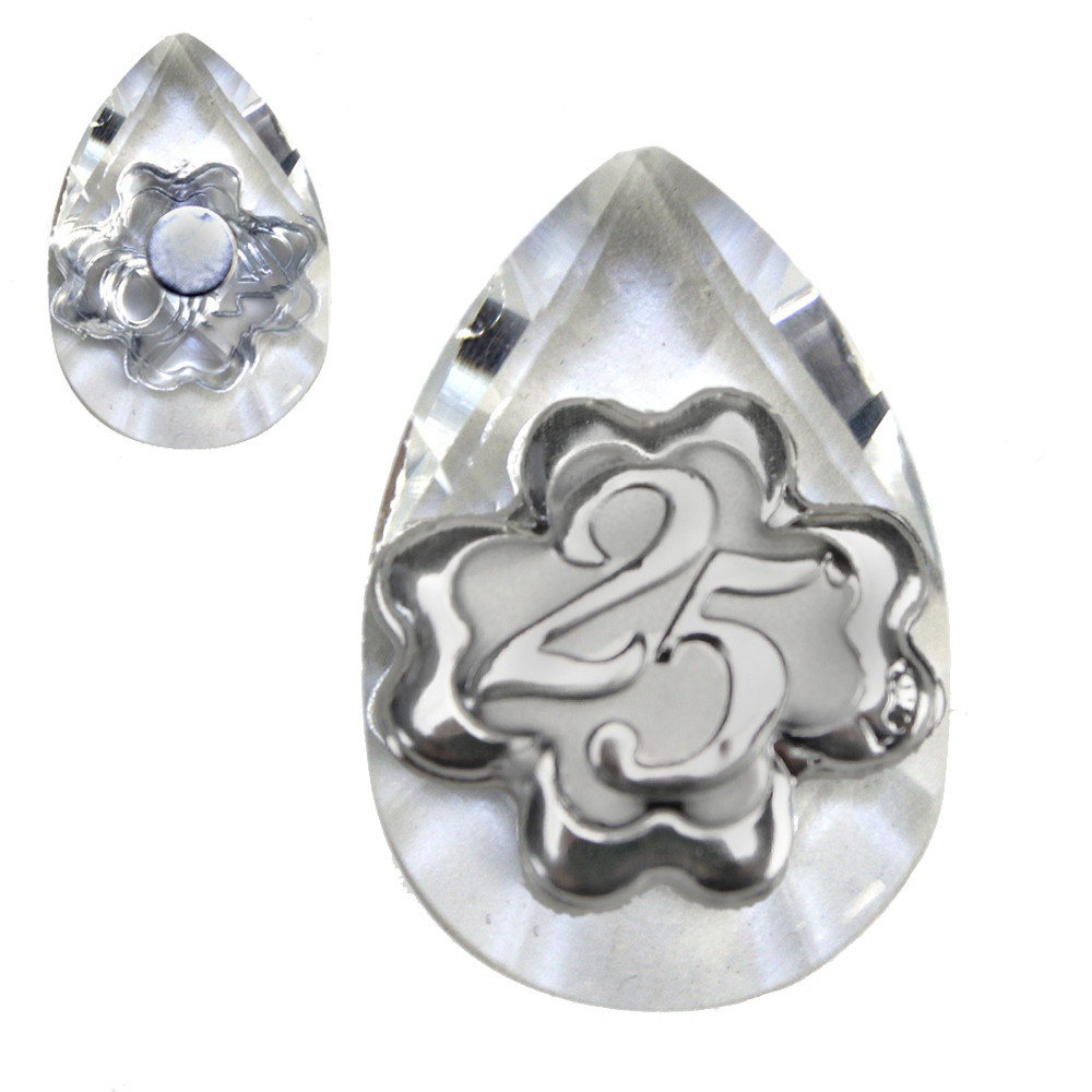 Calamita Magnete in Cristallo con Quadrifoglio Coppia 25 Anniversario Nozze d'Argento Venticinquesimo Compleanno Confettata Segnaposto