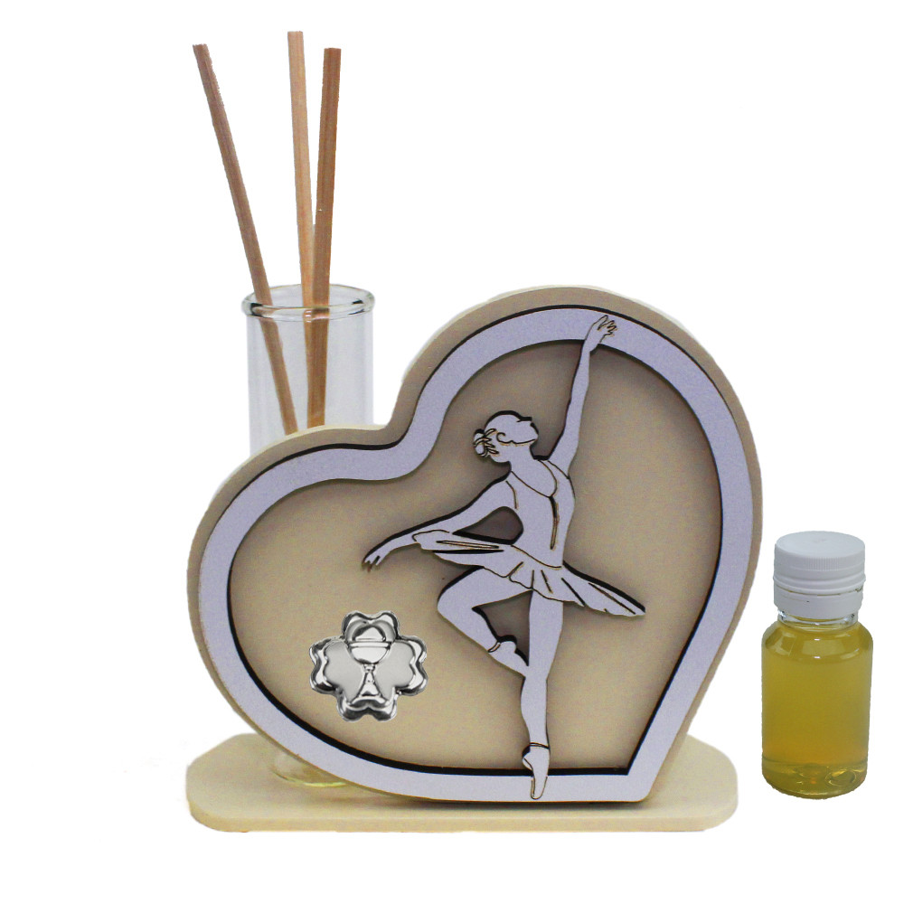 Profumatore Cuore in legno Quadrifoglio Ballerina Calice Battesimo Cresima Matrimonio Nozze Diffusore Profumo