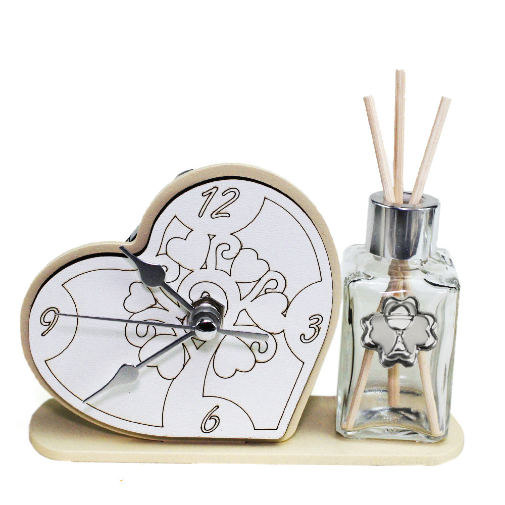 Orologio Bomboniera A Cuore Con Albero Della Vita E Calice Prima Comunione – 11x11x5 Cm