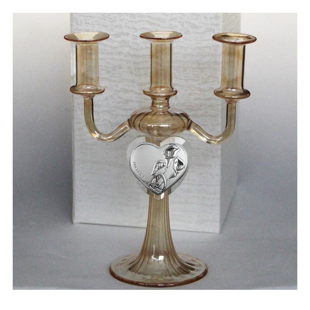 Candeliere in vetro soffiato con Cuore in Cristallo Coppia Fedi Nuziali Nozze Matrimonio Anniversario Anniversario