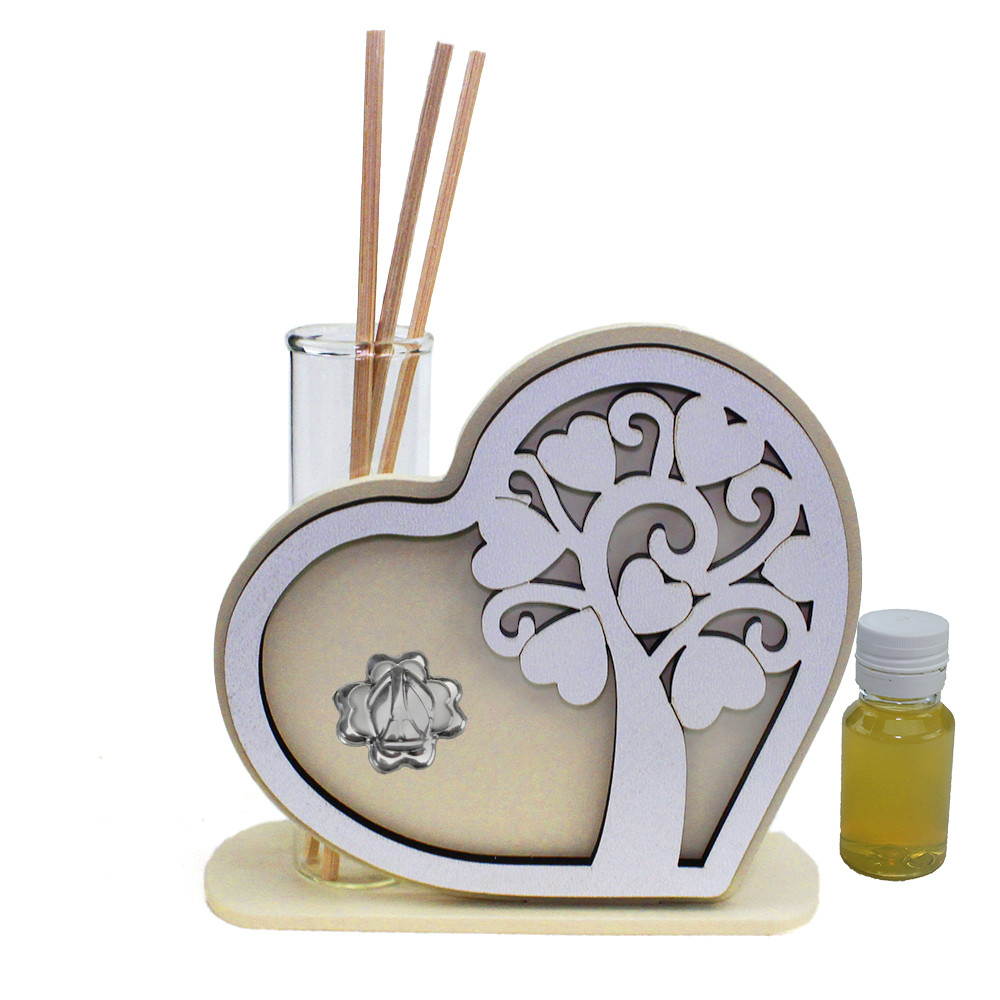 Profumatore Cuore in legno Quadrifoglio Albero della Vita Cappello Vescovile Battesimo Cresima Matrimonio Nozze Diffusore Profumo