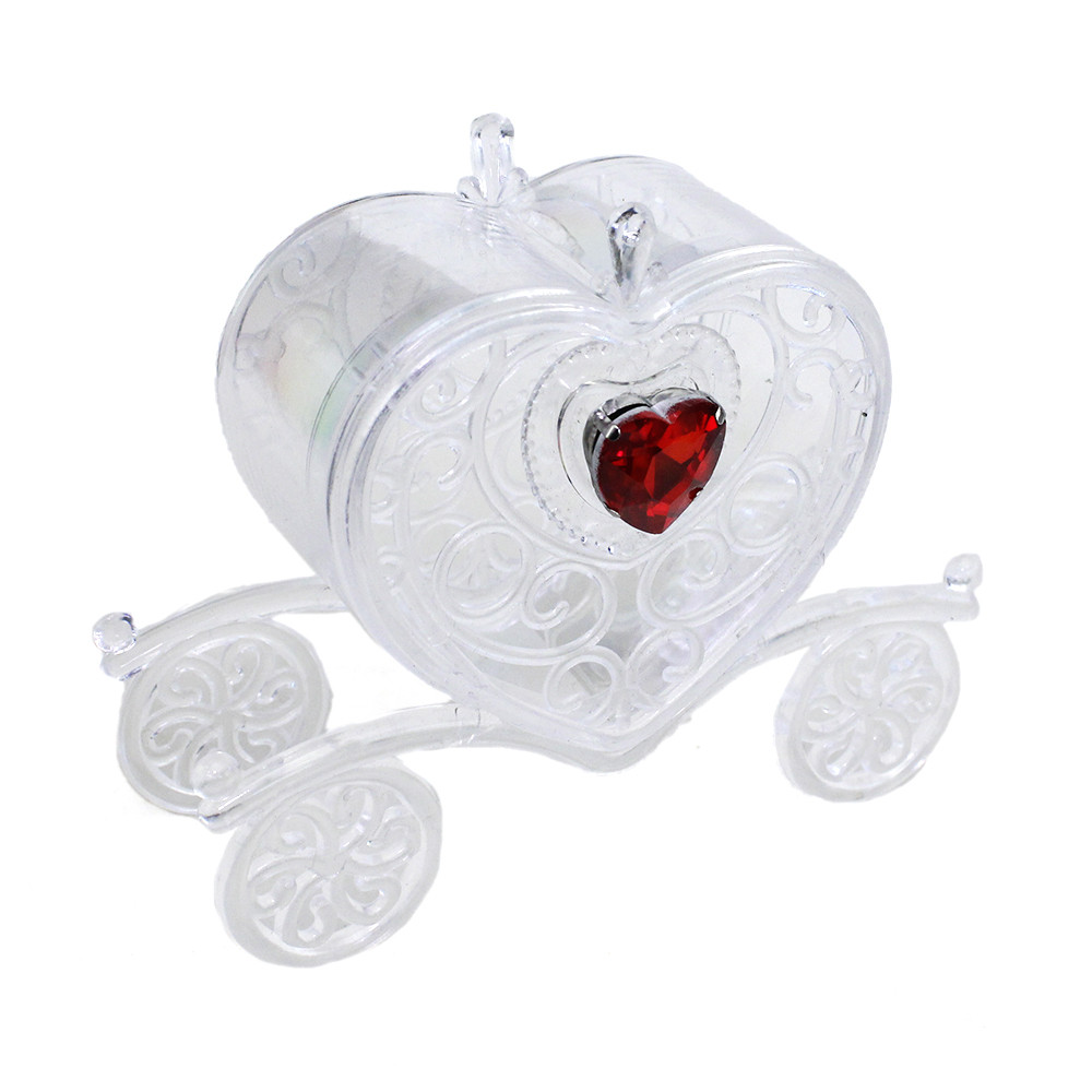 Carrozza Portaconfetti in plastica con Cuore in Cristallo Colorato Segnaposto Nozze Matrimonio