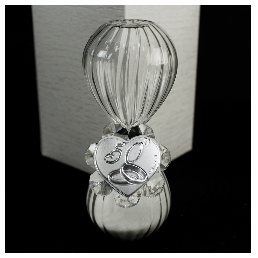 Clessidra in vetro con Fiore in cristallo e Cuore Fedi 50 Anniversario D'oro Cinquantesimo Nozze Matrimonio