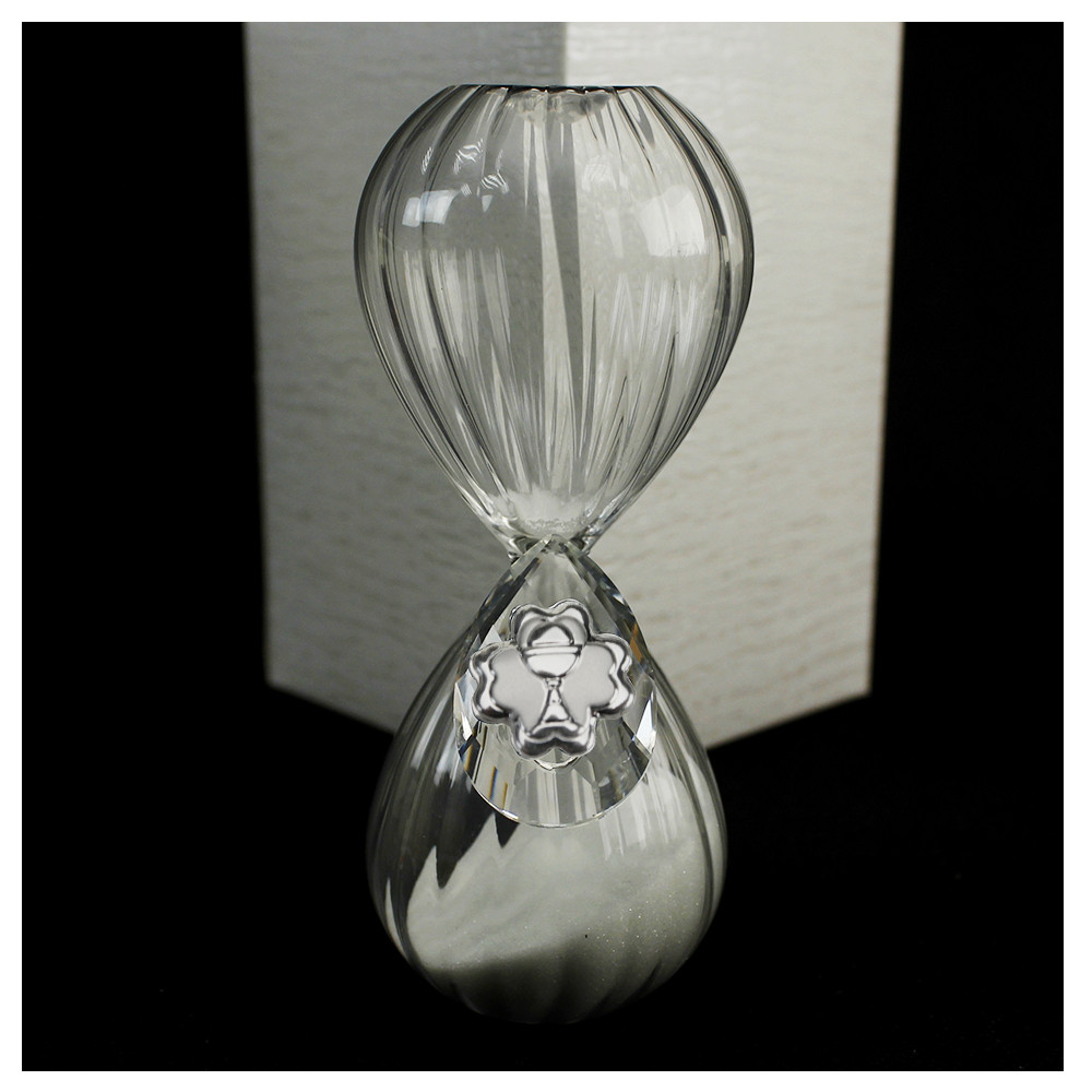 DLM - Clessidra in vetro con Goccia in cristallo e Quadrifoglio Calice  della Prima Comunione