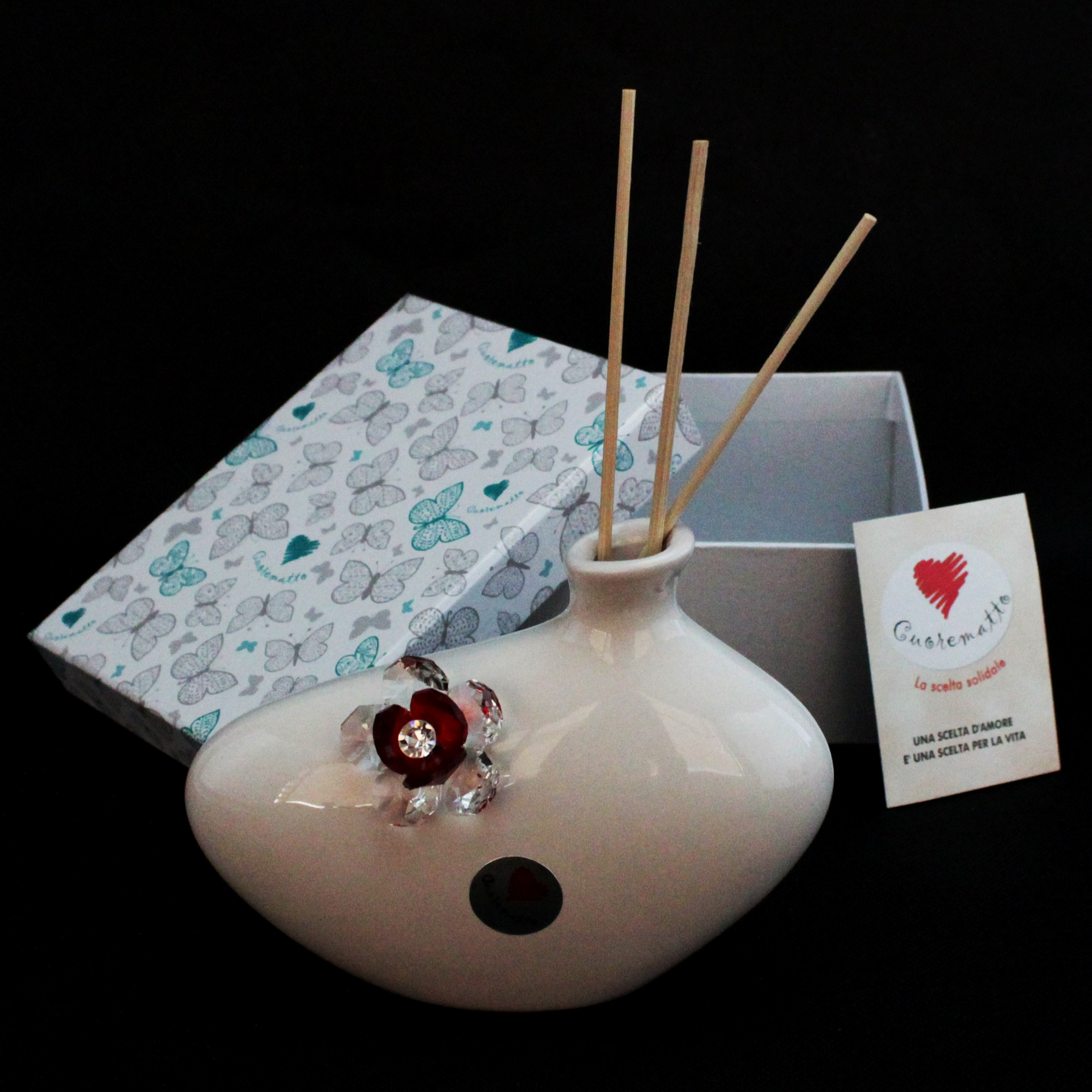 Profumatore in ceramica con fiore cristallo_Rosso