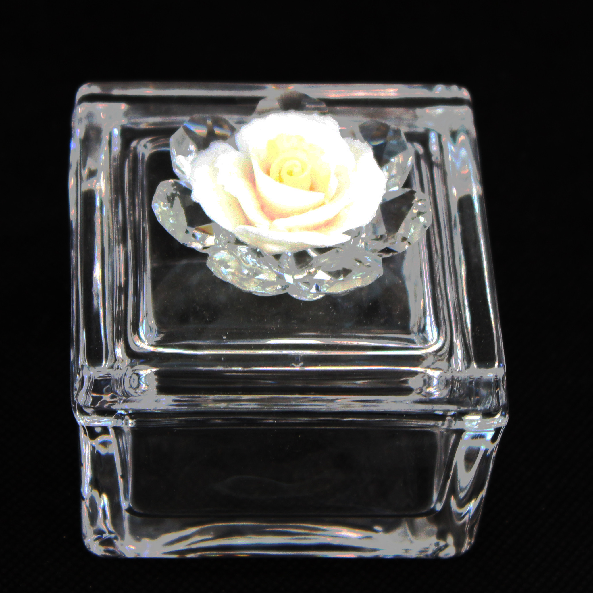 Scatola portagioie in vetro con Fiore in Porcellana (kit 6 pezzi)