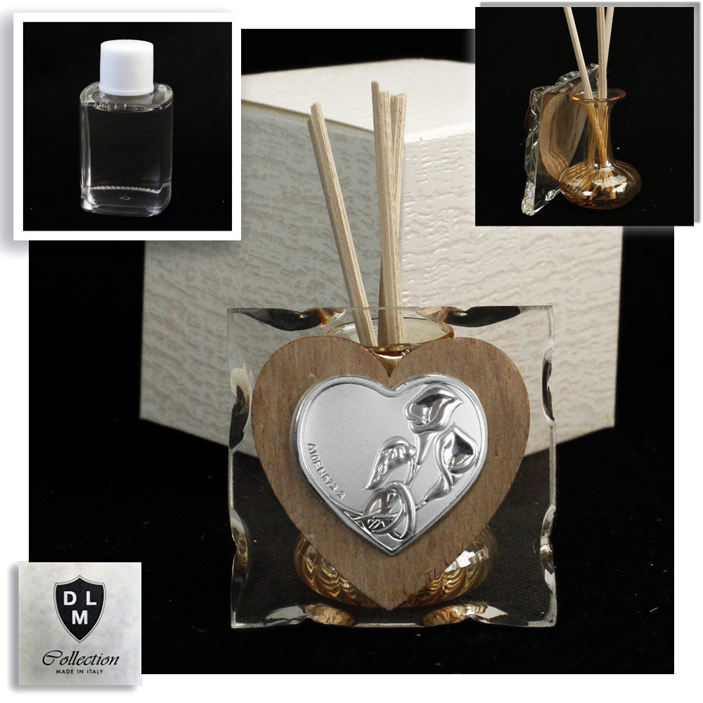 Diffusore Profumatore in Vetro con Icona Cuore Coppia Fedi Nuziali per Ambienti Profumo Matrimonio Nozze