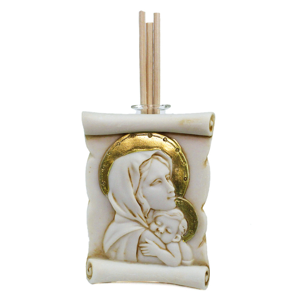 Diffusore Profumatore in Vetro e Resina Pergamena Madonna e Bambino Confettata