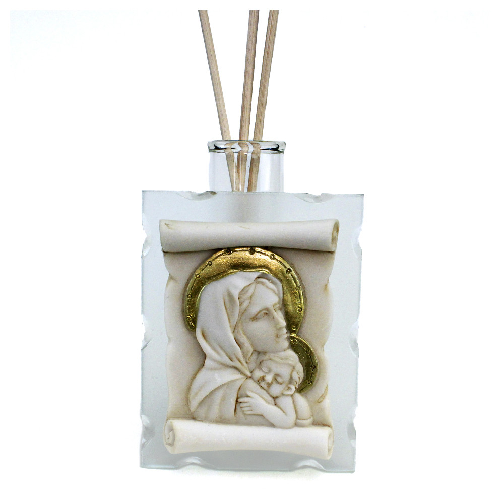 Diffusore Profumatore in Vetro e Resina Pergamena Madonna e Bambino Confettata