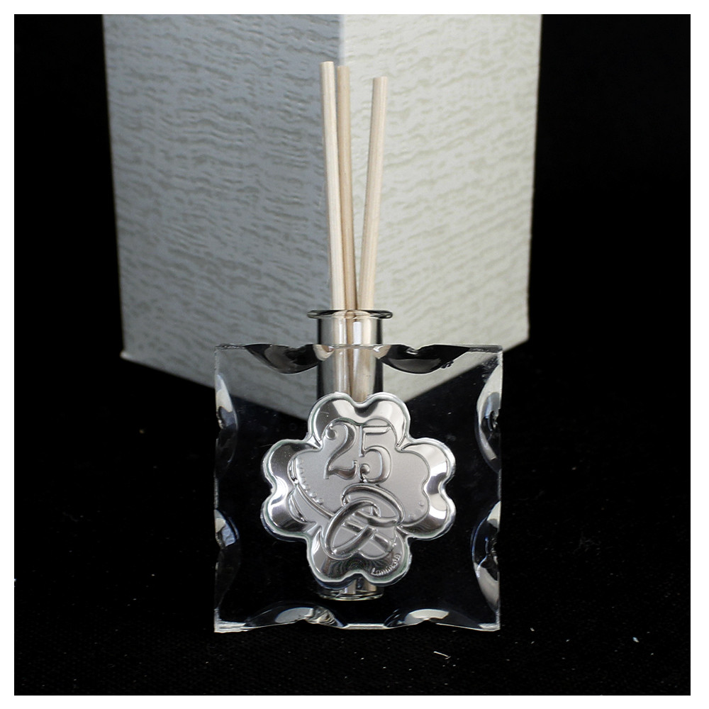 Diffusore Profumatore in Vetro Icona Quadrifoglio 25 Anniversario Nozze d'Argento Venticinquesimo Diffusore Profumo Ambienti