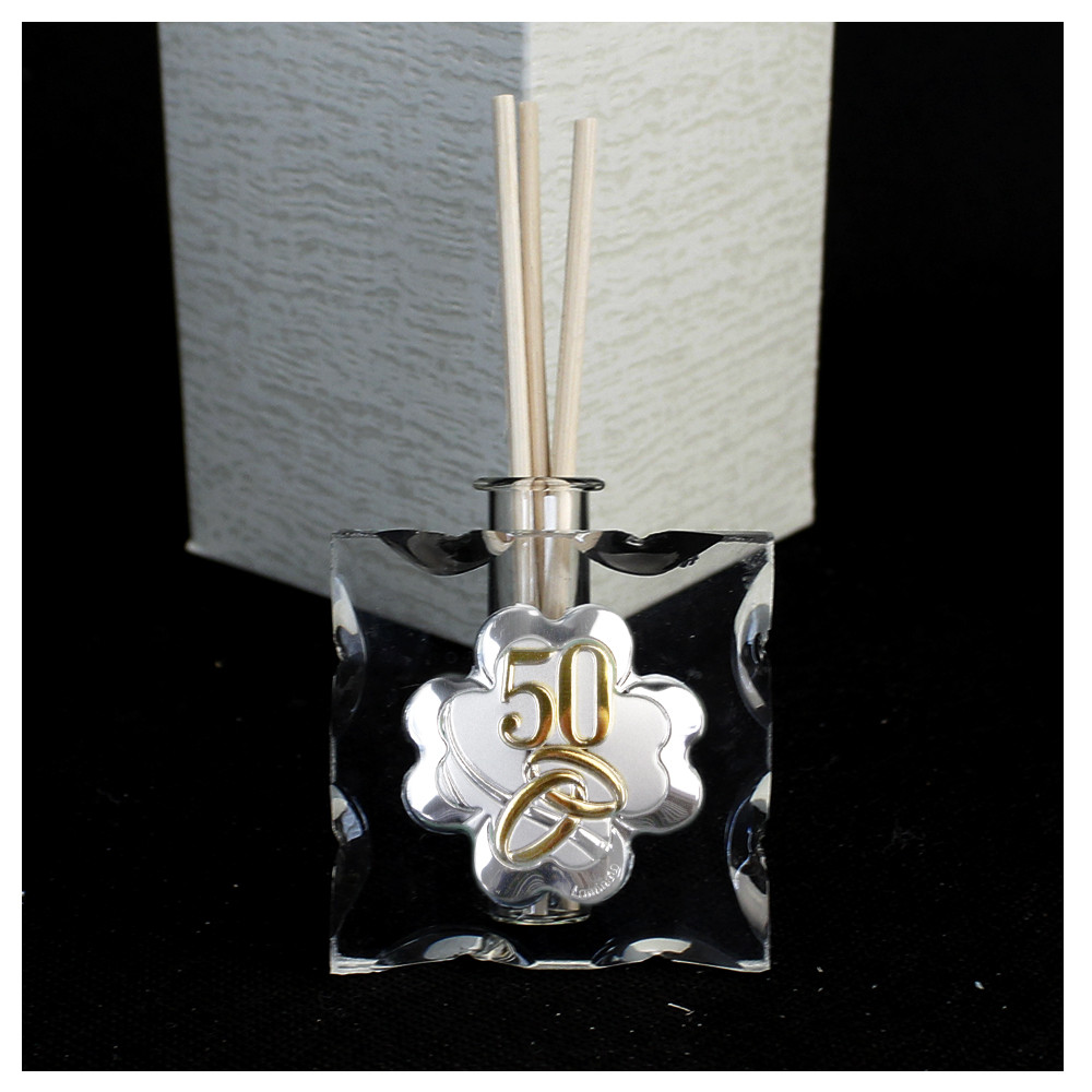 Diffusore Profumatore in Vetro Icona Quadrifoglio 50 Anniversario Nozze Matrimonio D'oro Cinquantesimo Diffusore Profumo Ambienti