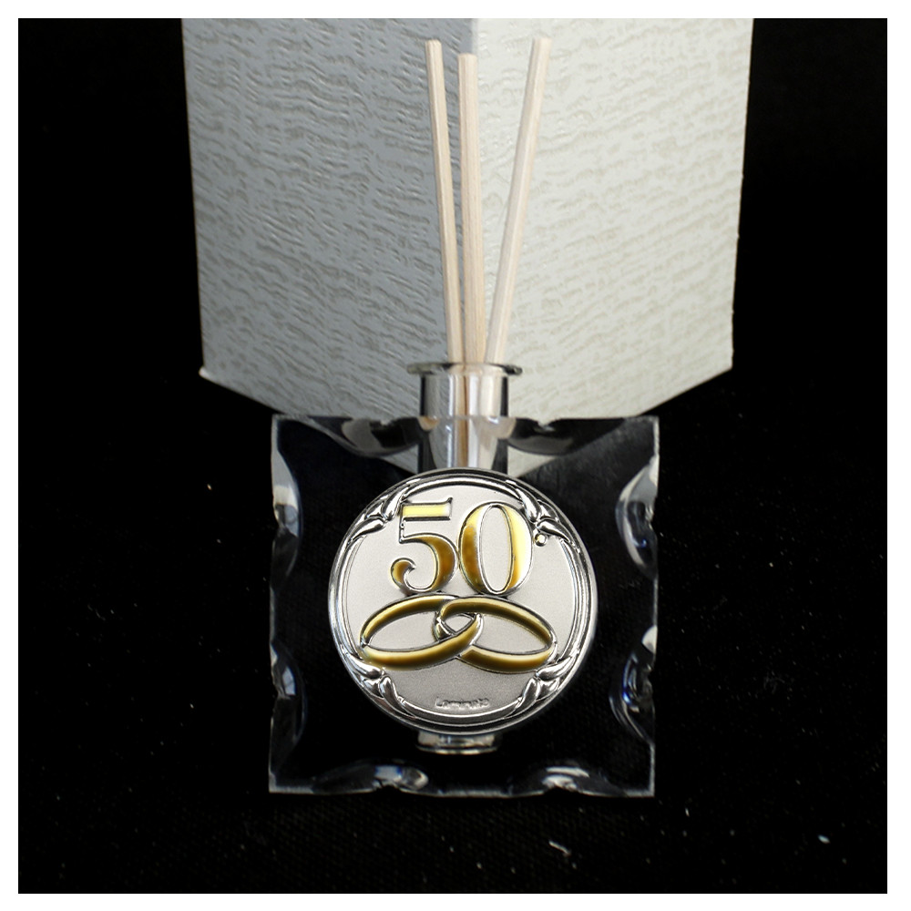 Diffusore Profumatore in Vetro Icona Tonda Fedi 50 Anniversario D'oro Cinquantesimo Matrimonio per Ambienti Profumo