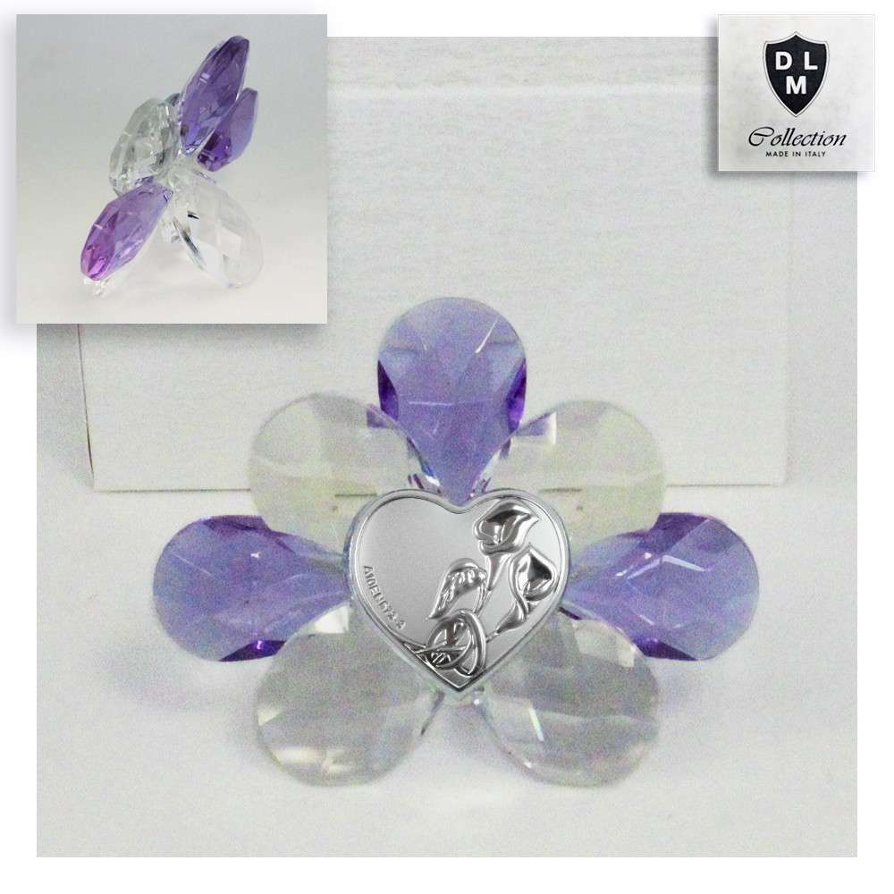 Icona Fiore in Cristallo con Cuore Coppia Fedi Nuziali Nozze Calle Matrimonio Anniversario